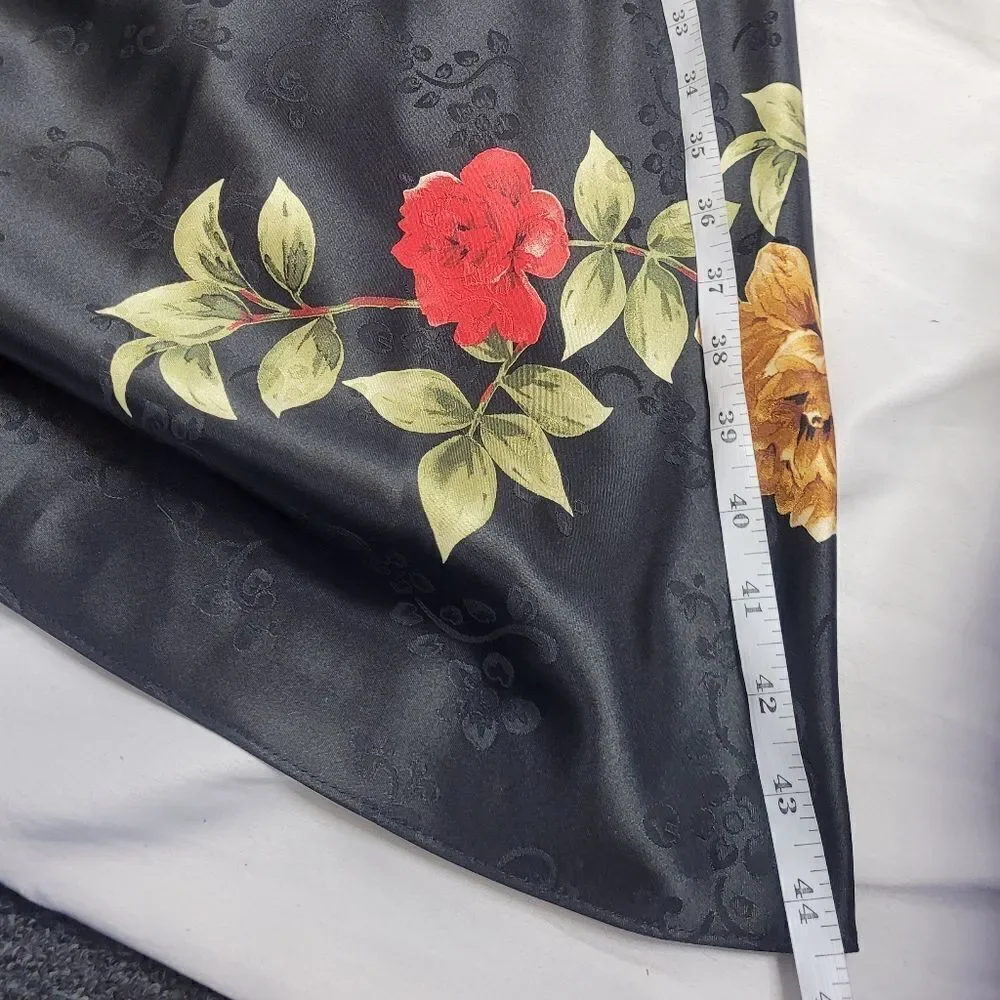 NEW VINTAGE 90s deadstock black dark floral‎ nightgown and robe M - Picture 9 of 11
